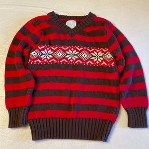 Old Navy Toddler Boys Red/Brown Snowflake Sweater- Size 3T